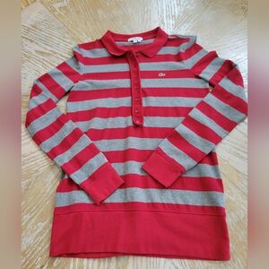 Lacoste womens Long Sleeve shirt, Red And Gray Stripes
